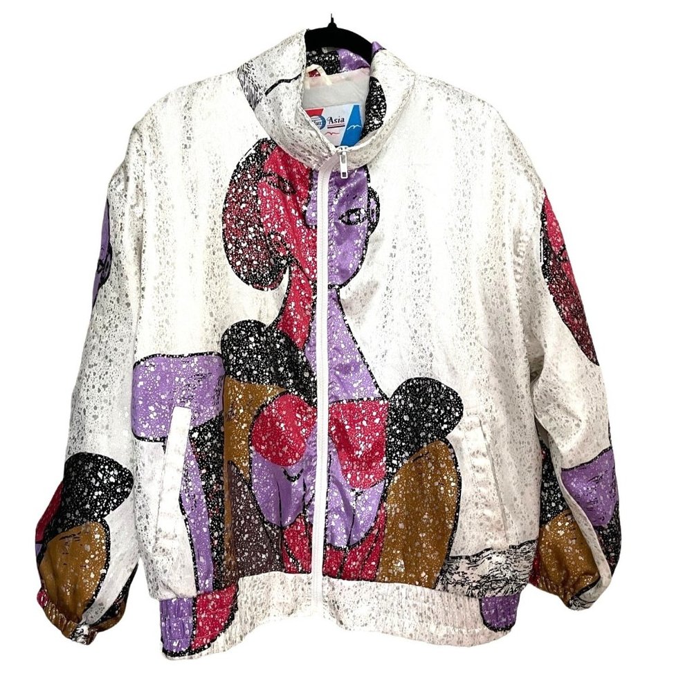 Women's Vintage Picasso Bomber Jacket Windbreaker Size L - Picture 3 of 11